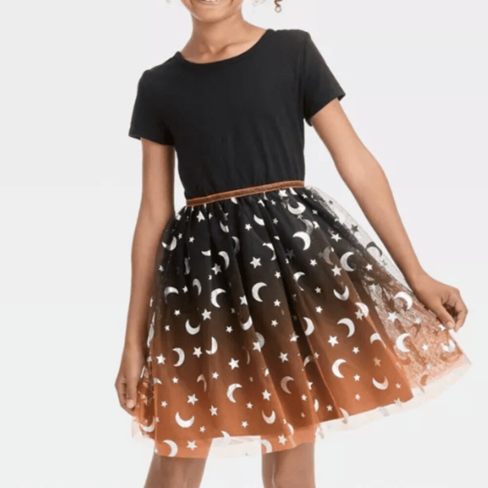 Cat & Jack Girls Moon & Stars Halloween Tulle Dress S